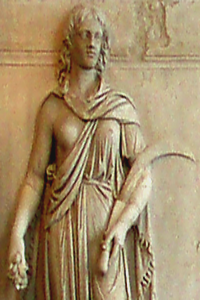 An ancient goddess with a moon-sickle, photographed in a one-time Roman bathouse, circa Nero's time, in  2008