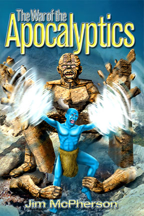 The cover for War of the Apocalyptics, Ian Bateson, 2009, with a rollover of an alternative cover for the same book prepared by Jim McPherson, 2003