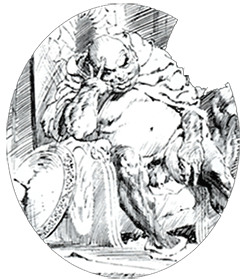 A Frank Frazetta drawing scanned in from an artbook used to represent Baaloch Hellblob, Sinistral Sloth of Satanwyck