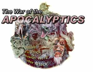 Collages featuring the Apocalyptics over top of the Damnation Brigade