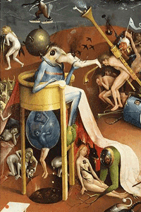 Bosch's Highchair of Hell, occupied by a demon, image taken from The Garden of Earthly Delights, taken from Web